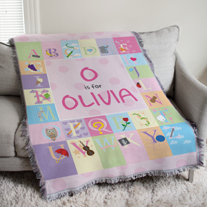 Personalized Pink Alphabet Baby Tapestry Throw