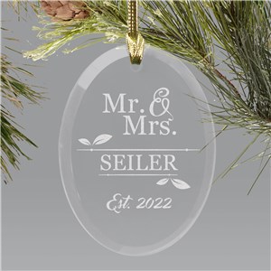 Engraved Mr. & Mrs. Oval Glass Ornament