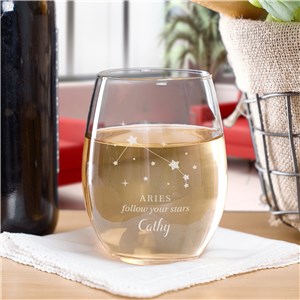 Engraved Follow Your Stars Zodiac Signs Stemless Wine Glass