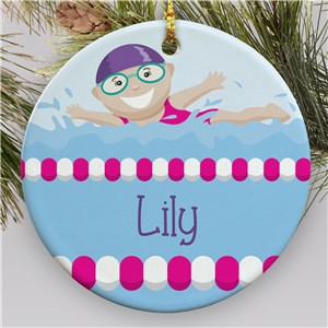 Personalized Girl Swimmer Christmas Ornament