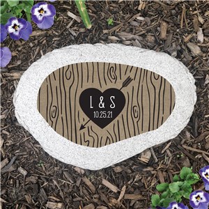 Personalized Initials Heart Carved Tree Flat Garden Stone