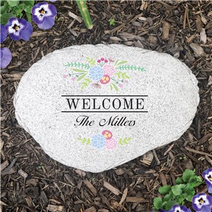 Personalized Floral Welcome Flat Garden Stone