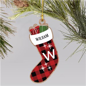 Personalized Plaid Stocking Wood Ornament