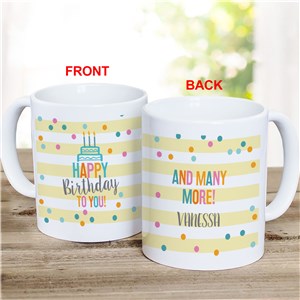 Personalized Happy Birthday with Yellow Stripes Coffee Mug