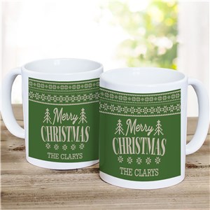 Personalized Merry Christmas Green Sweater Pattern Mug