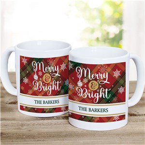 Personalized Merry & Bright Plaid Mug