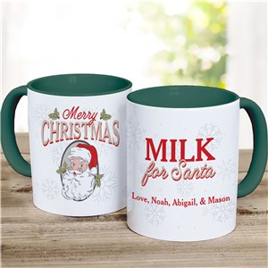 Personalized Merry Christmas Vintage Santa Green Handle Mug