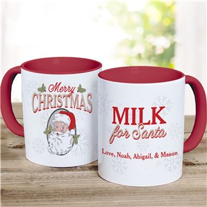 Personalized Merry Christmas Vintage Santa Red Handle Mug