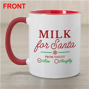 Personalized Milk for Santa Nice Check mark Red Handle Mug