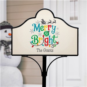 Personalized Merry & Bright With lights Magnetic Yard Sign