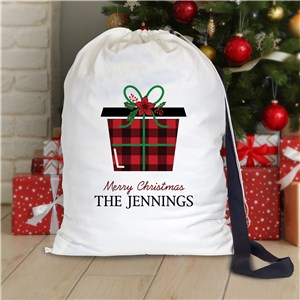 Personalized Merry Christmas Red and Black Plaid Present Gift Bag