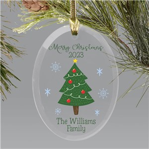 Personalized Family Christmas Tree Glass Ornament
