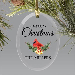 Personalized Merry Christmas Cardinal Oval Glass Ornament