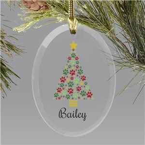 Personalized Paws Christmas Tree Woof Glass Ornament