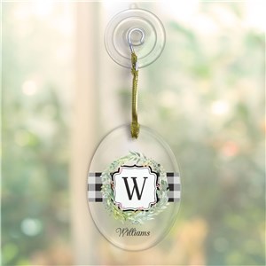 Personalized Wreath with Plaid Oval Glass Ornament