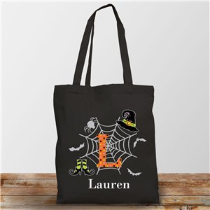 Personalized Polka Dot Witch Cotton Twill Black Tote Bag