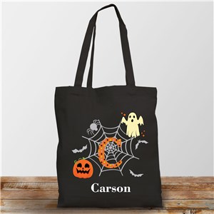 Personalized Polka Dot Ghost & Pumpkin Black Tote Bag