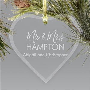 Engraved Mr. & Mrs. Last Name and Couples Name Heart Ornament