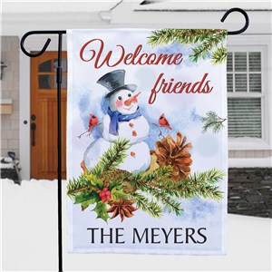 Personalized Snowman Welcome Friends Garden Flag