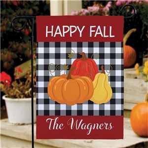 Personalized Happy Fall Pumpkins Gingham Garden Flag