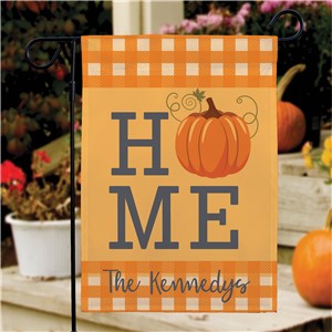 Personalized Orange Plaid Pumpkin Garden Flag