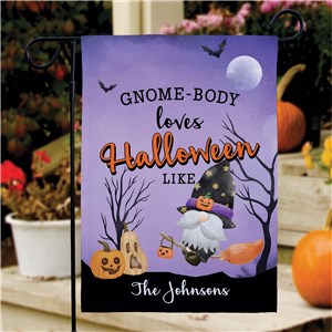 Personalized Gnome-body Loves Halloween Like Garden Flag
