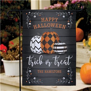 Personalized Trick Or Treat With Patterned Pumpkins Garden Flag