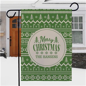 Personalized Merry Christmas Green Sweater Pattern Garden Flag