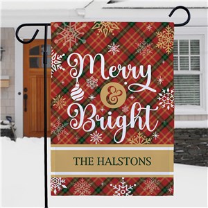 Personalized Merry & Bright Plaid Garden Flag