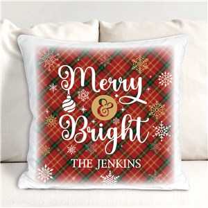 Personalized Merry & Bright Plaid Throw Pillow