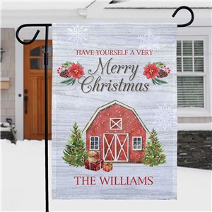 Personalized Red Barn Christmas Garden Flag