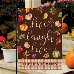 Personalized Live Laugh Love with Fall Icons Garden Flag