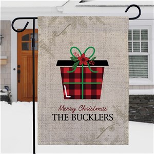 Personalized Merry Christmas Red and Black Plaid Present  Garden Flag