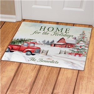 Personalized Red Truck and Barn Country Christmas Doormat