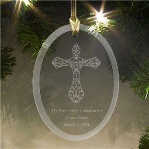 Engraved Cross Glass Holiday Ornament