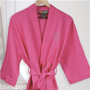 Embroidered Elegant Paw HOT PINK Waffle Robe