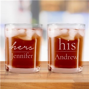 Engraved His and Hers Couple's Rocks Glass Set
