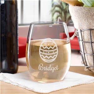 Engraved Easter Egg Stemless Wine Glass