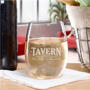 Engraved Chalkboard Farmhouse Tavern Stemless Wine Glass