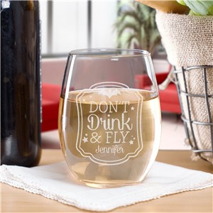 Engraved Don't Drink & Fly Stemless Wine Glass