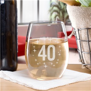 Engraved Age with Stars Stemless Wine Glass