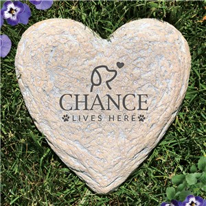 Engraved Puppy Profile with Heart Large Heart Shaped Garden Stone