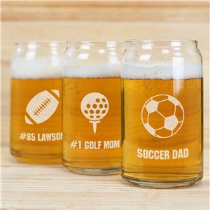 Engraved Sports Icon Beer Can Glass