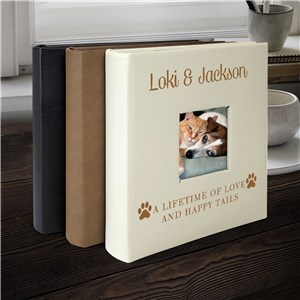 Engraved A Lifetime of Love and Happy Tails with Custom Message Line Leatherette Photo Album