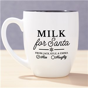 Engraved Milk for Santa Nice Check mark White Bistro Mug