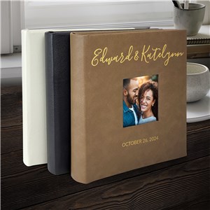 Engraved Custom message Line script and Custom Message Line Forced Caps Leatherette Photo Album