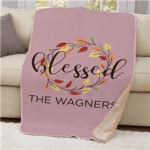 Personalized Blessed Wreath With Leaves Sherpa Blanket