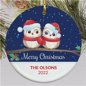 Personalized Christmas Owl Family Round Disc Ornament