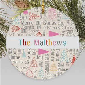 Personalized Bright Xmas Trees Christmas Word Art Round Ornament