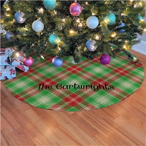 Personalized Red, Green and Cream Plaid Tree Skirt